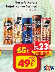 NESCAFE XPRESS SOĞUK KAHVE ÇEŞİTLERİ 250 ML fiyat ve kampanya bilgisi